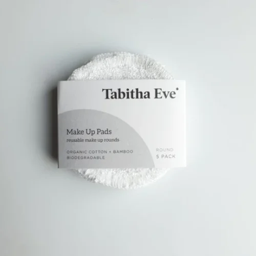 Set of 5 cotton and bamboo reusable make up pads in recycled cardboard sleeve| By Tabitha Eve | Available at Sage Folk